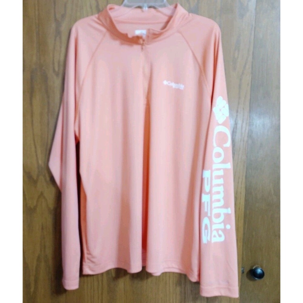 Columbia PFG XL Long Sleeve Zip Up Athletic Shirt Omni-Shade Performance Orange